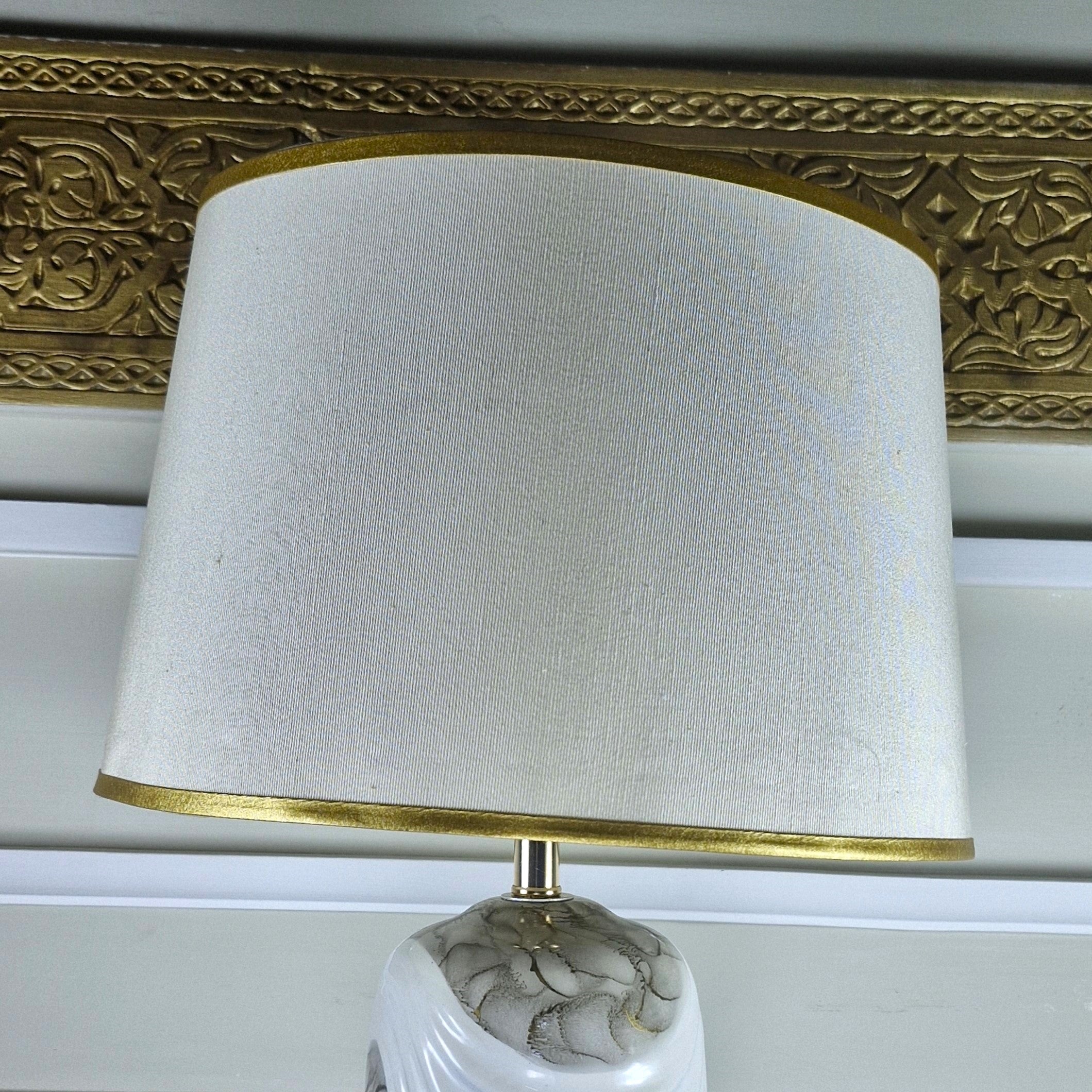 Modern Luxe Ceramic Lamp in White Marble Finish (Pair)