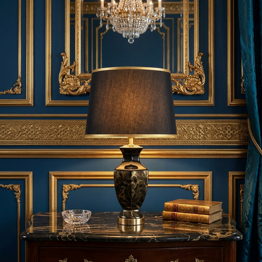 Black and Gold Ceramic Table Lamp (Pair)