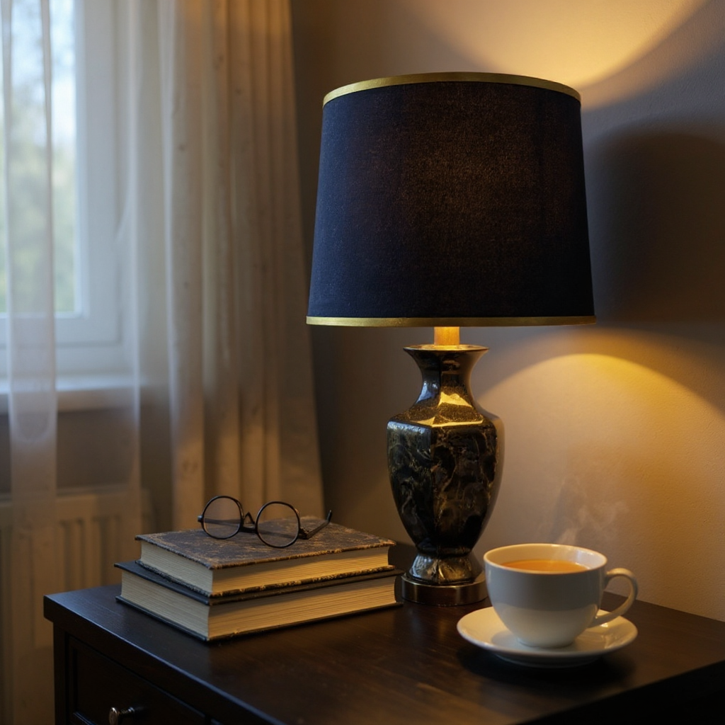 Black and Gold Ceramic Table Lamp (Pair)