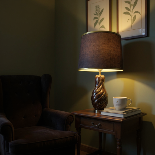Elegant Swirl Ceramic Table Lamp with Brown Shade (Pair)