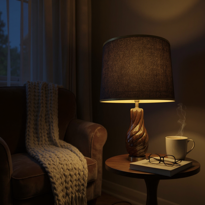 Elegant Swirl Ceramic Table Lamp with Brown Shade (Pair)