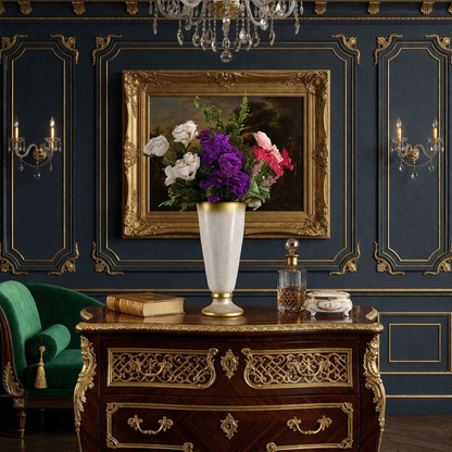 Glossy White Ceramic Vase with Gold Trim (Each)