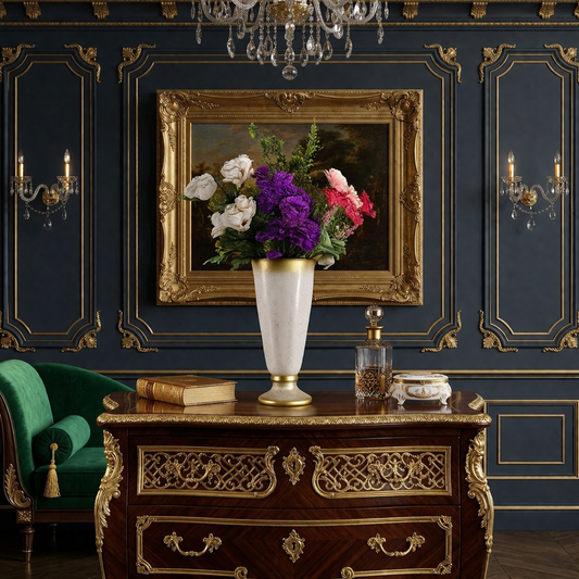 Glossy White Ceramic Vase with Gold Trim (Each)