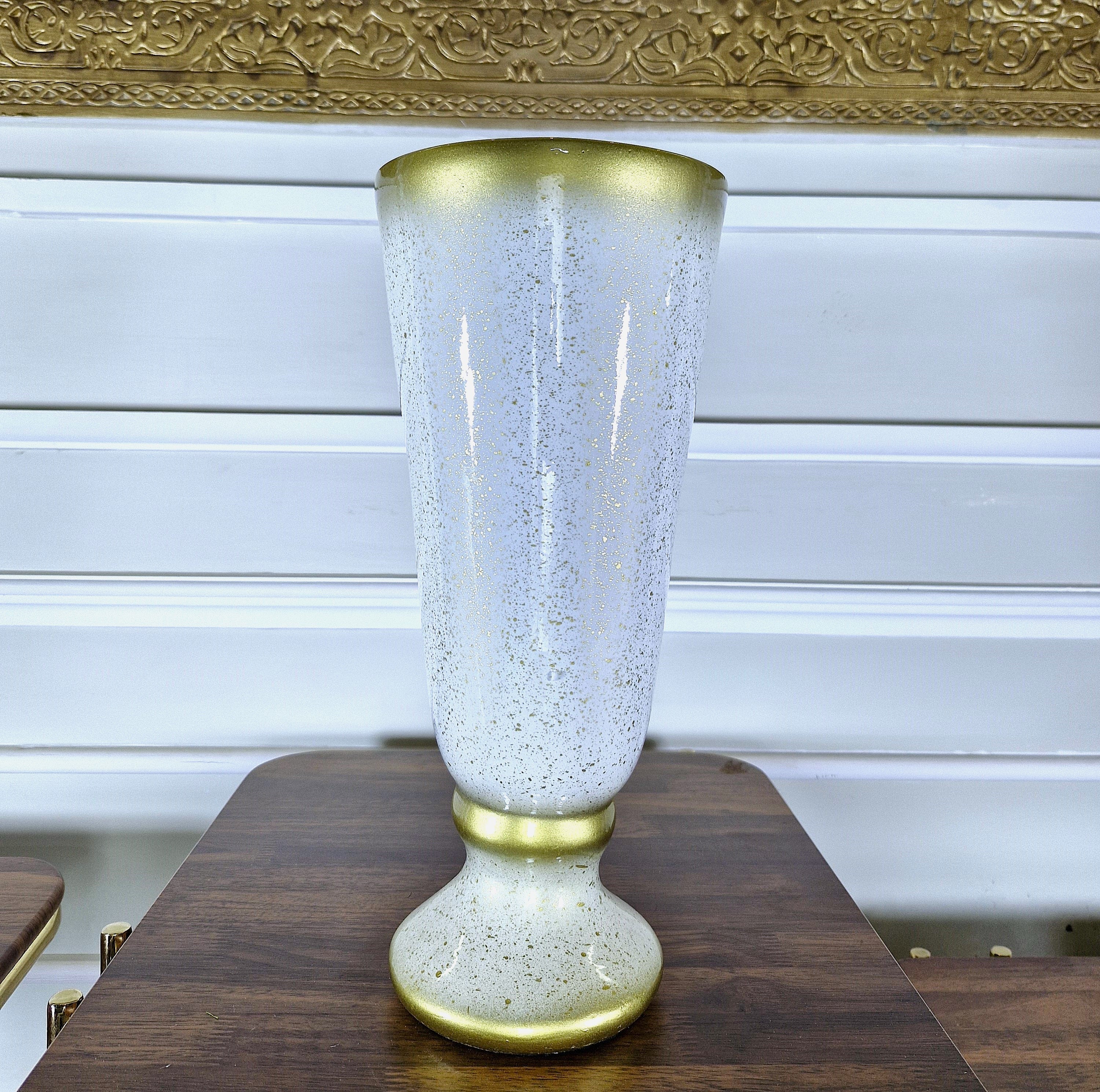 Glossy White Ceramic Vase with Gold Trim (Each)