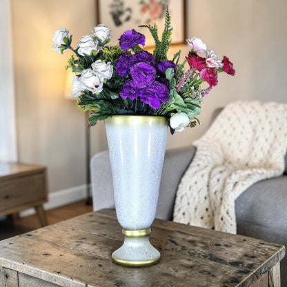 Glossy White Ceramic Vase with Gold Trim (Each)