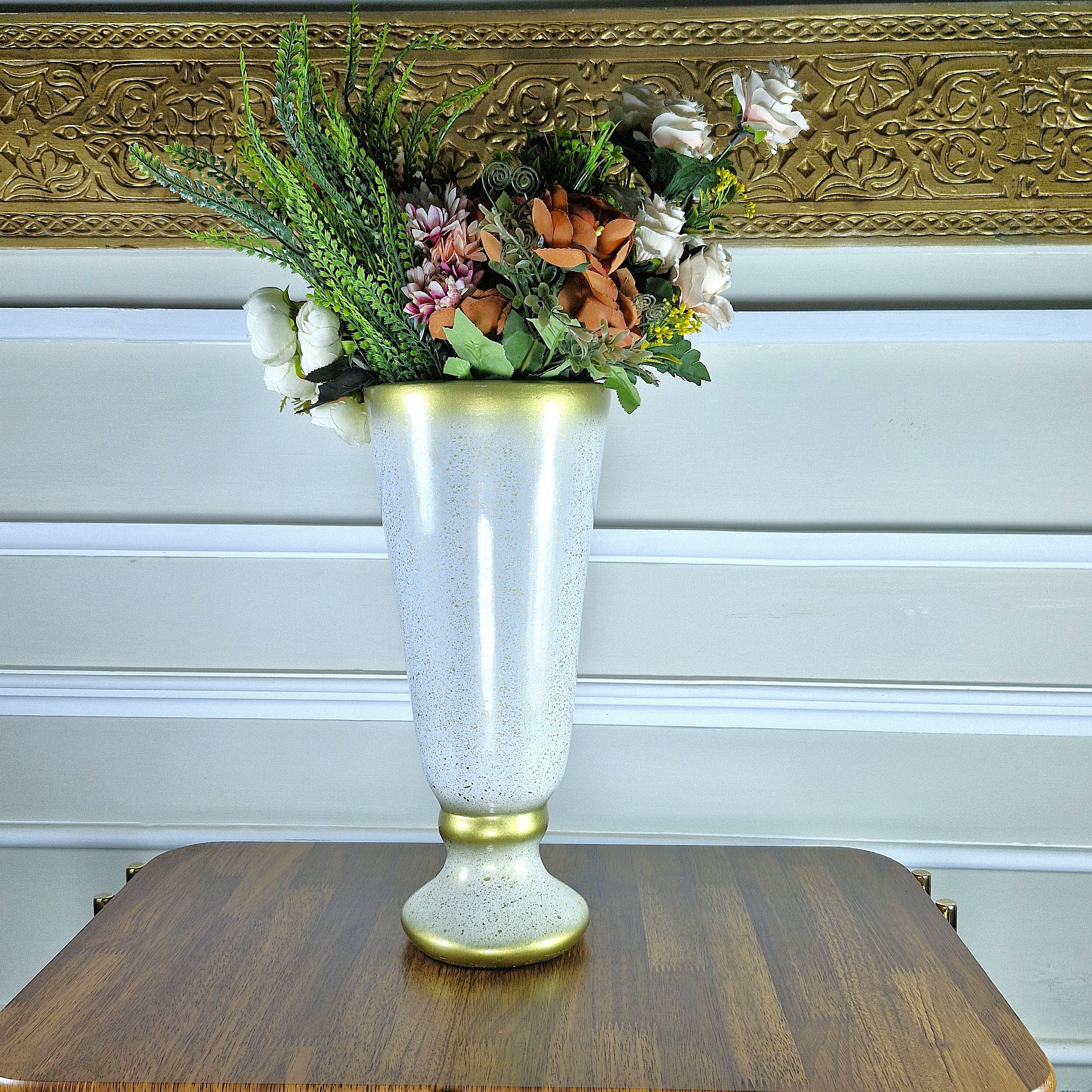 Glossy White Ceramic Vase with Gold Trim (Each)