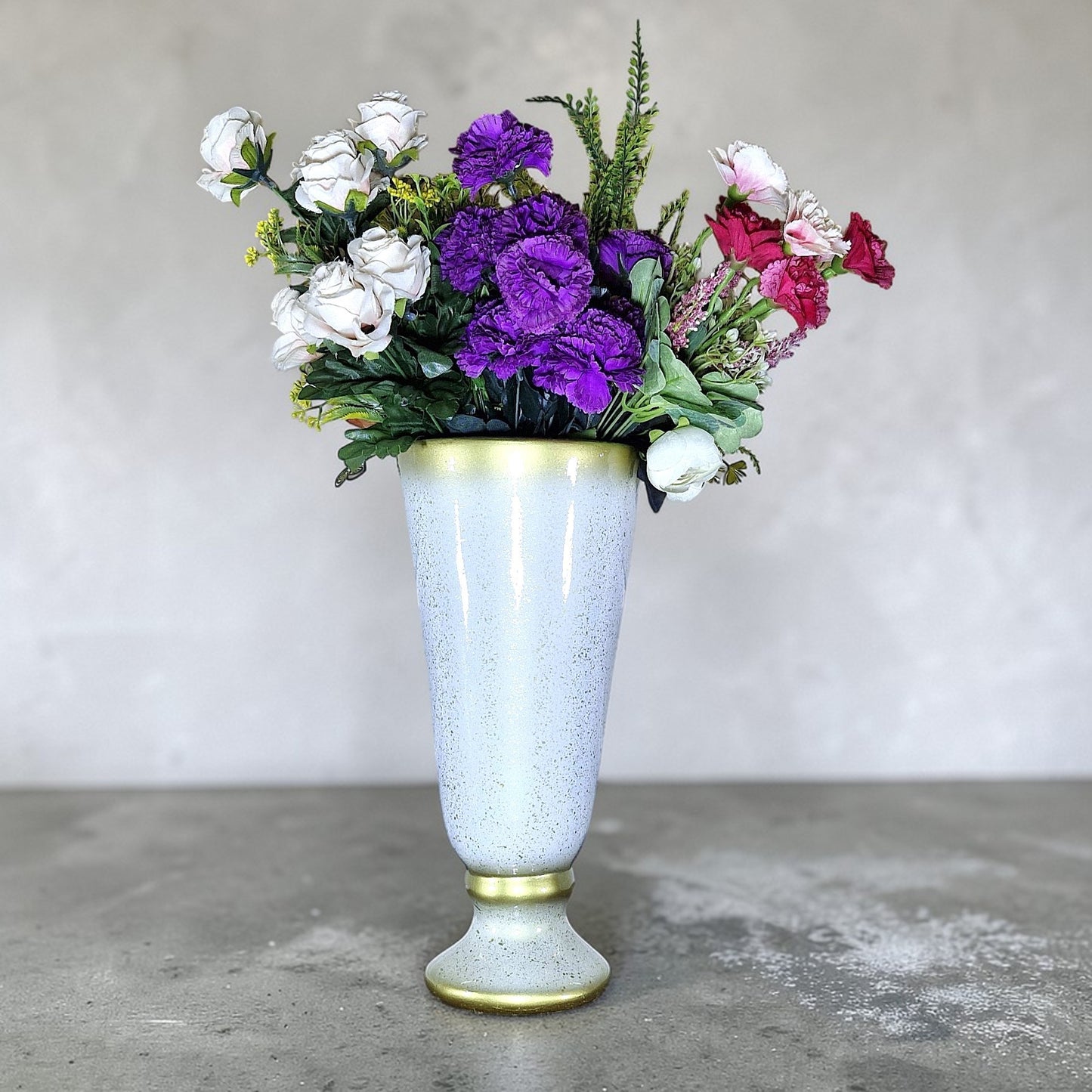 Glossy White Ceramic Vase with Gold Trim (Each)