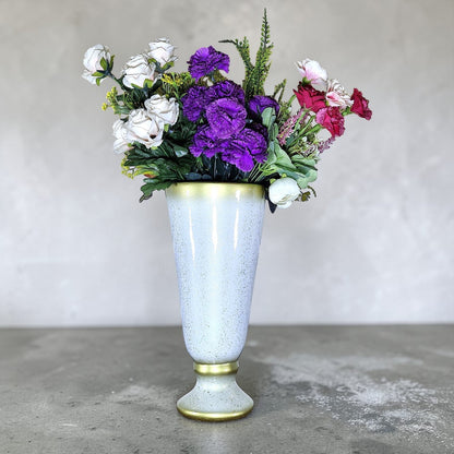 Glossy White Ceramic Vase with Gold Trim (Each)
