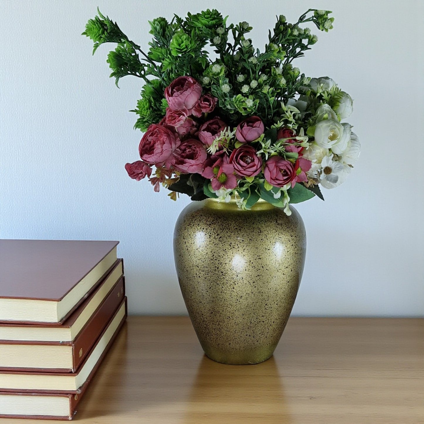 Handcrafted Ceramic Gold Vase with Artificial Flowers (Each)