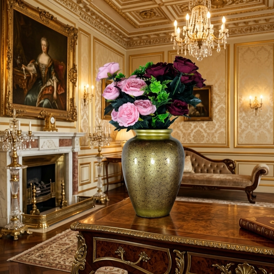 Handcrafted Ceramic Gold Vase with Artificial Flowers (Each)