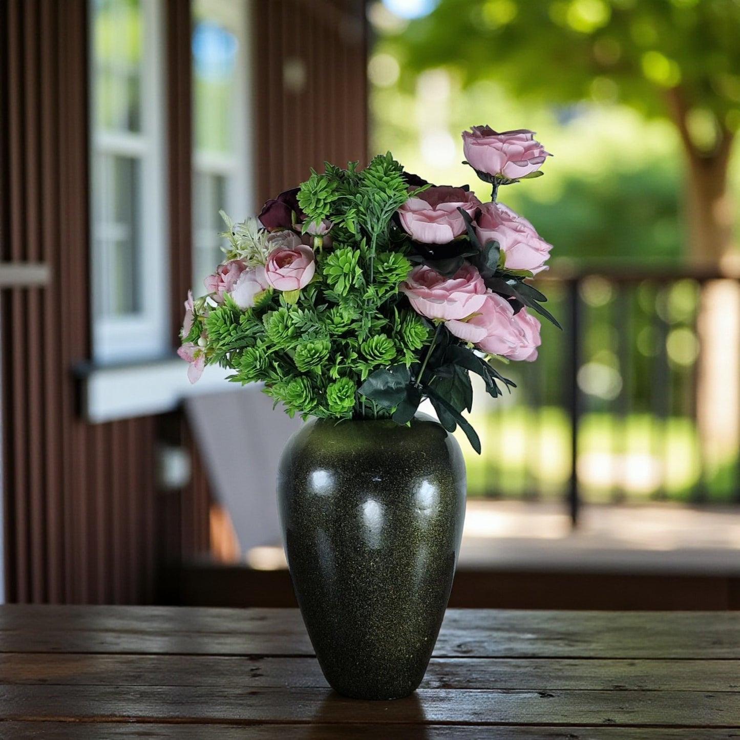 Elegant Black Ceramic Vase with Artificial Flowers (Each)