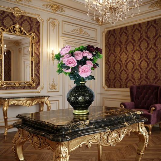 Black and Gold Ceramic Vase with Artificial Flowers (Each)