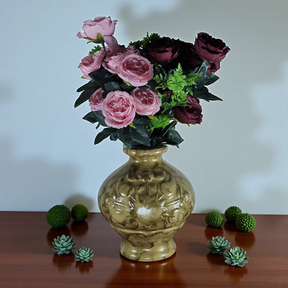 Glossy Gold Patterned Ceramic Vase with Artificial Flowers (Each)