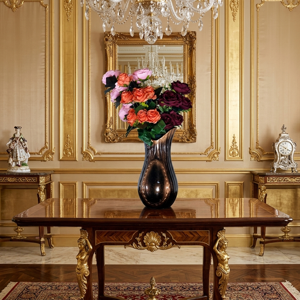 Modern Curved Bronze Ceramic Vase with Artificial Flowers (Each)