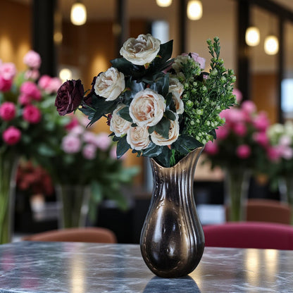 Modern Curved Bronze Ceramic Vase with Artificial Flowers (Each)