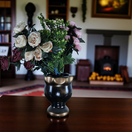 Black and Bronze Ceramic Vase with Artificial Flowers (Each)