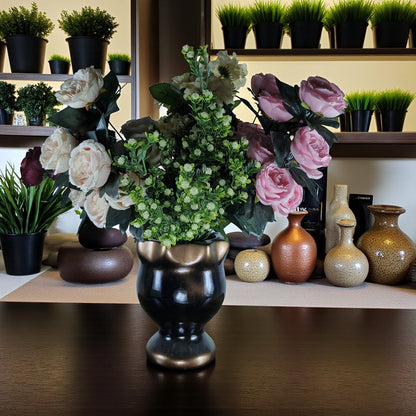 Black and Bronze Ceramic Vase with Artificial Flowers (Each)