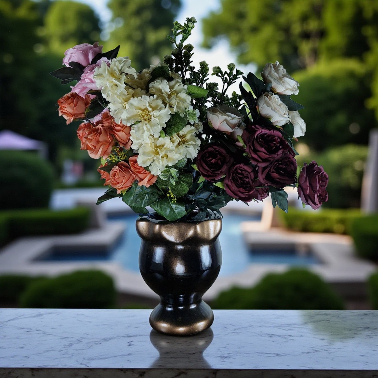 Black and Bronze Ceramic Vase with Artificial Flowers (Each)