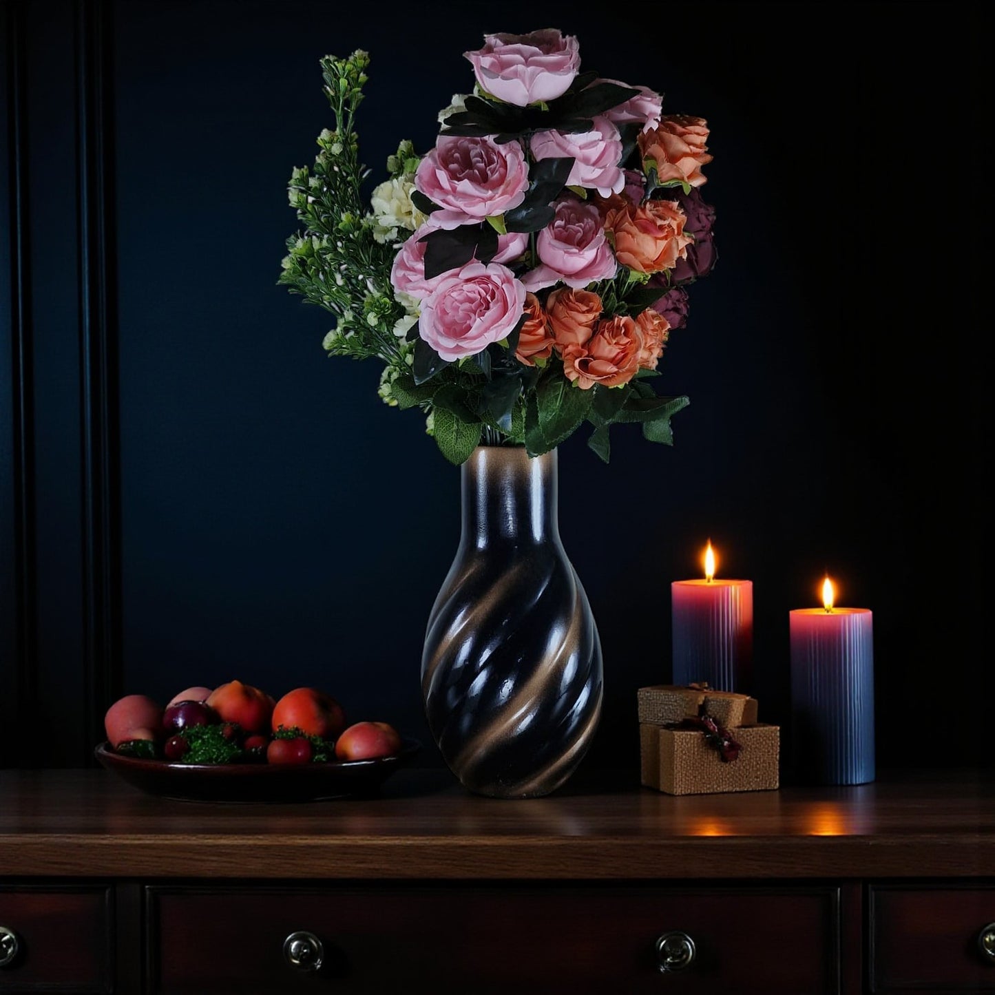 Mystic Swirl Handcrafted Ceramic Vase with Artificial Flowers (Each)