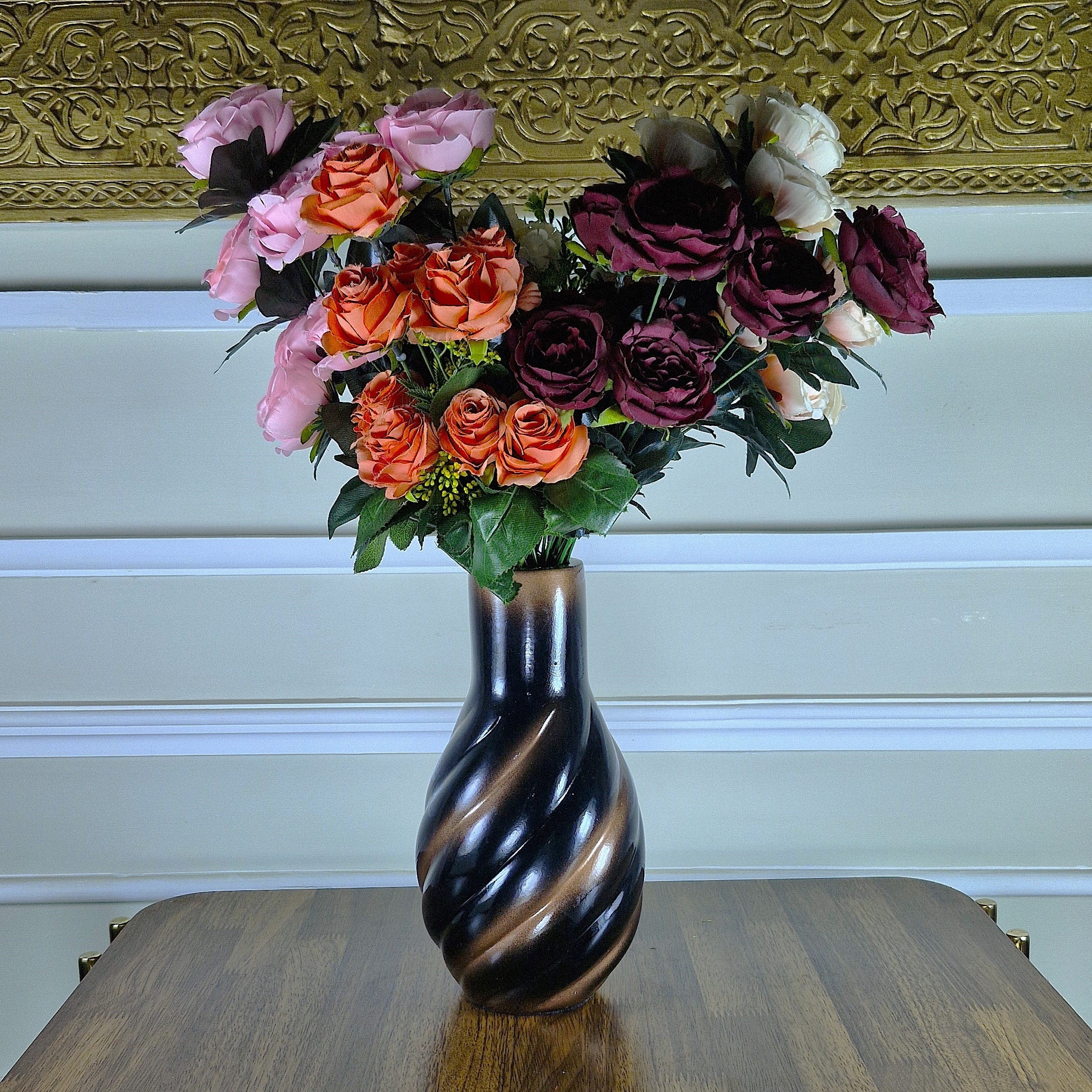 Mystic Swirl Handcrafted Ceramic Vase with Artificial Flowers (Each)