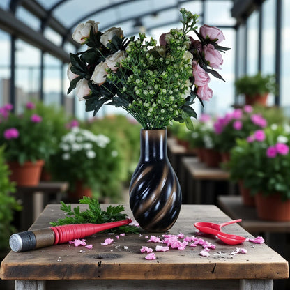Mystic Swirl Handcrafted Ceramic Vase with Artificial Flowers (Each)