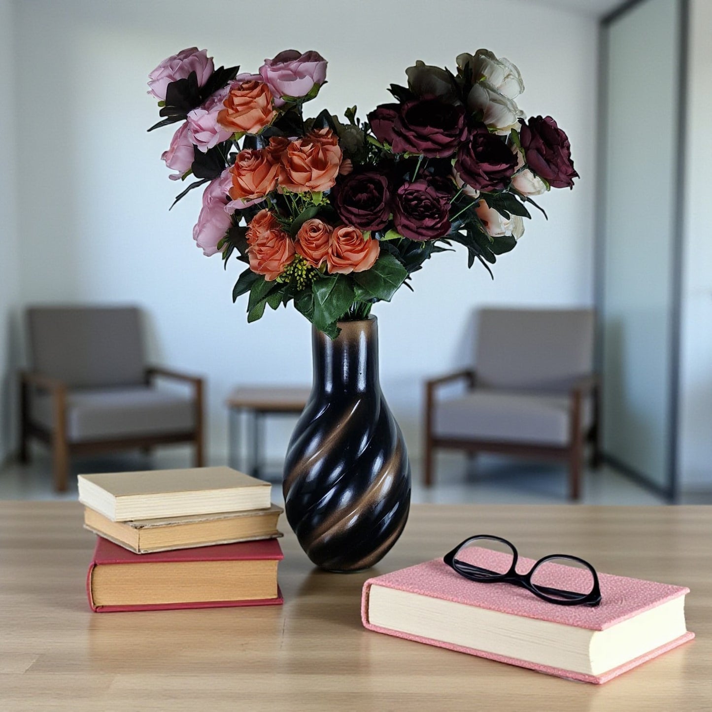 Mystic Swirl Handcrafted Ceramic Vase with Artificial Flowers (Each)
